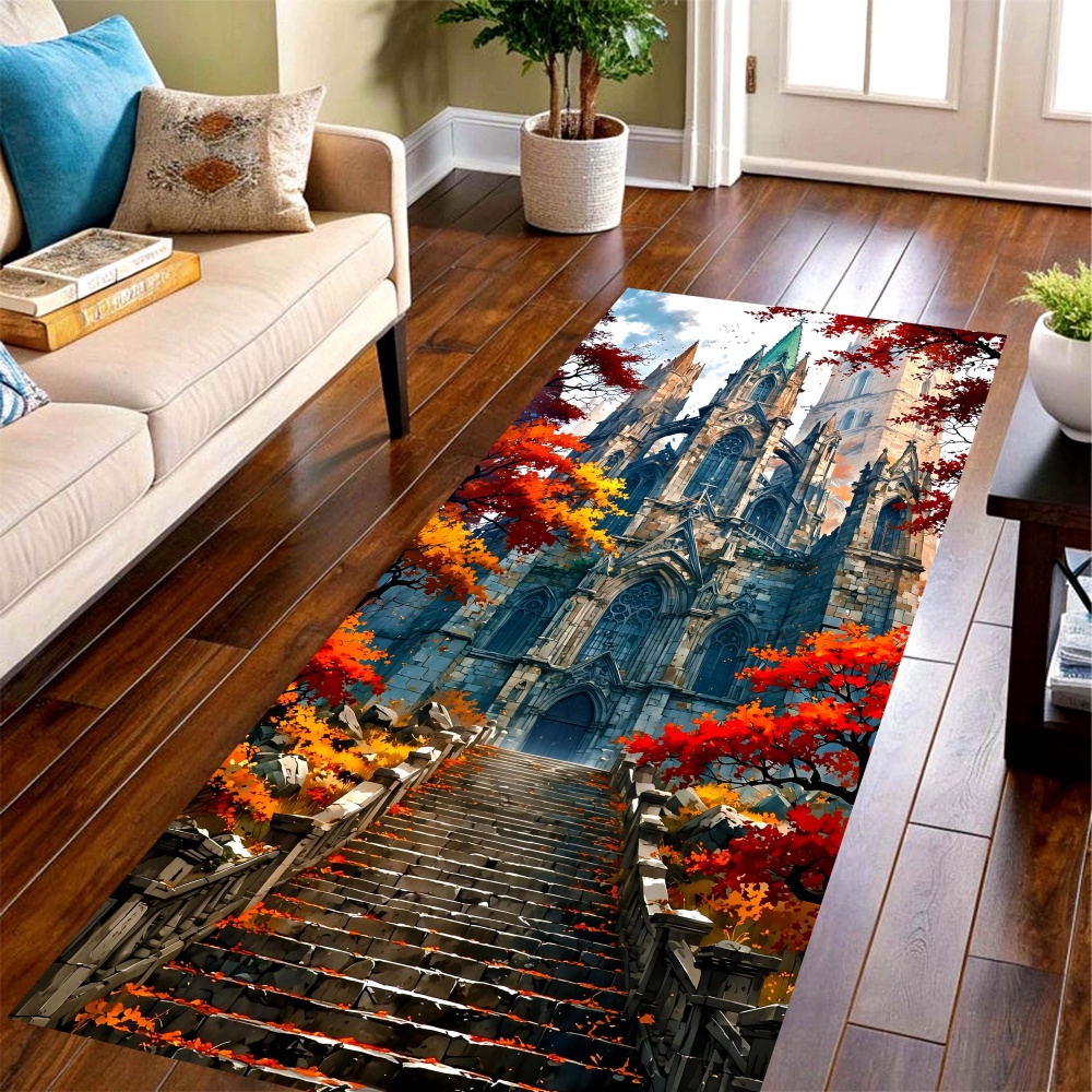 Wholesale Commercial Printing - Autumn Gothic Castle Long Runner Rug,old