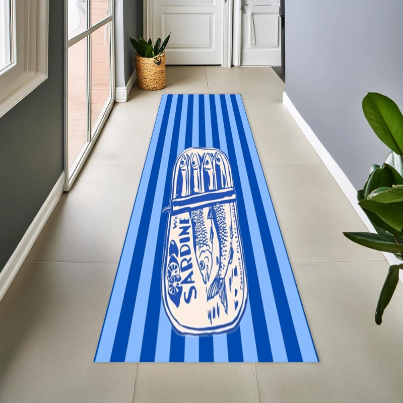 Commercial Printing Machine - Vintage Blue Striped Sardine Graphic Long