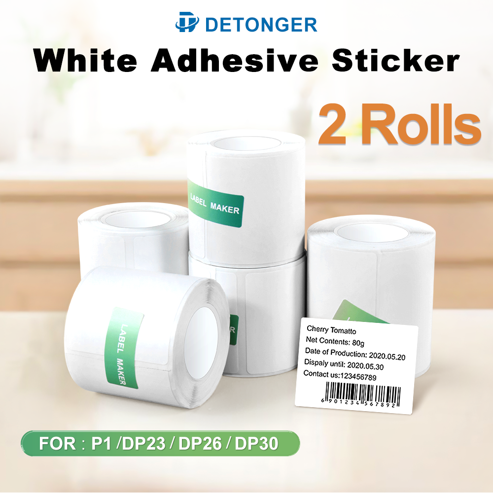Commercial Label Printing Machine - DETONGER 2 Rolls White Square Self-Adhesive