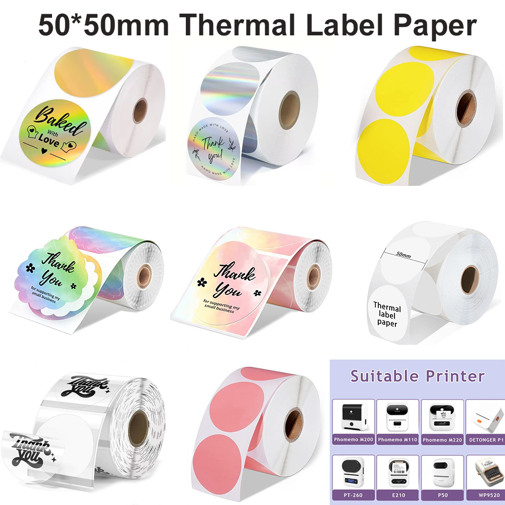 Commercial Label Printing Machine - 1Roll Round Circle Thermal Paper 50x50
