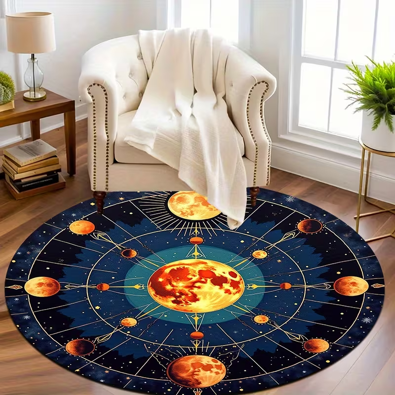 Wholesale Commercial Printing - Dark Celestial Moon Phase Round Rug