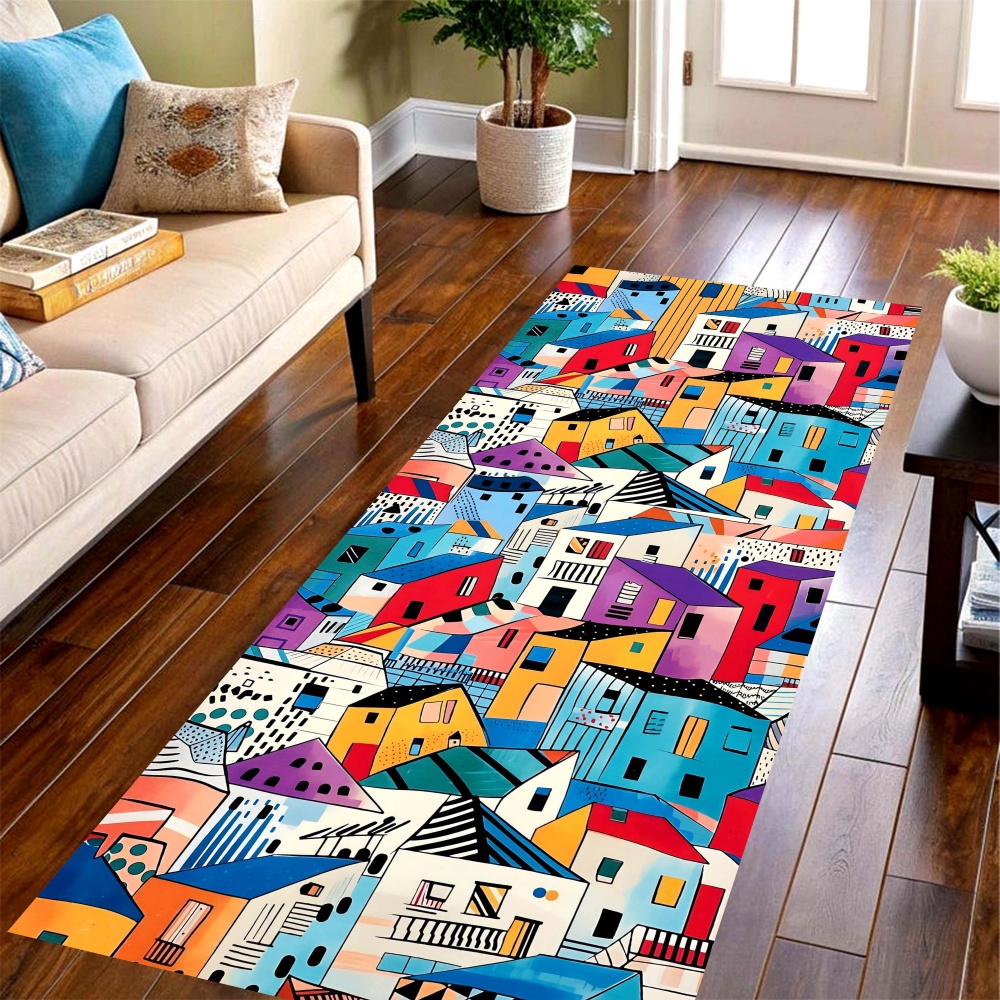 Wholesale Commercial Printing - Color Cartoon Town Long Runner Rug,bright